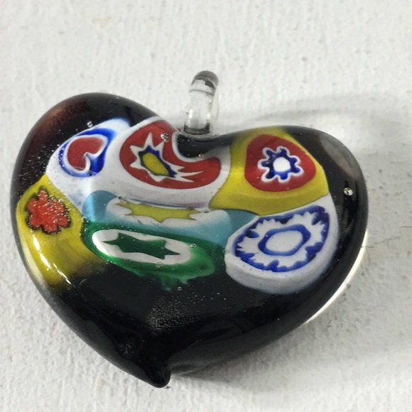 Vintage Murano Glass Black Back Heart Pendant - Picture 3 of 8